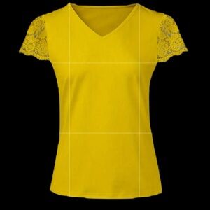 Women’s Yellow Lace Short Sleeve Knit Top - Size XL - NWOT